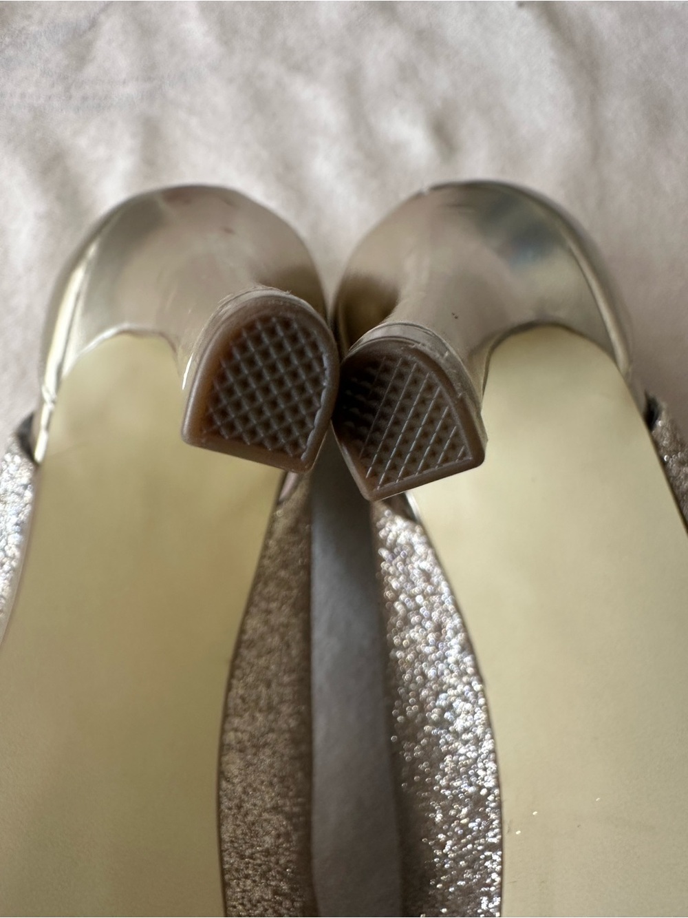 Alfani Fairtax Champagne Gold Bronze Glitter Peep Toe Heels Size 8M - Picture 6 of 10